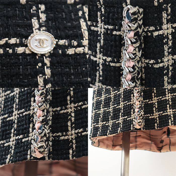 CHANEL skirt [Outer material] 55% silk, 36% cotton [Lining] 100% silk Black camel Women 42 Used Authentic