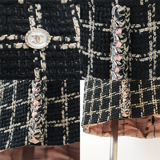 CHANEL skirt [Outer material] 55% silk, 36% cotton [Lining] 100% silk Black camel Women 42 Used Authentic