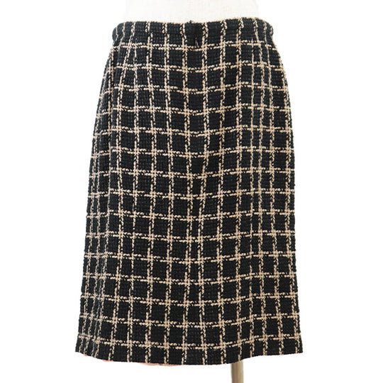 CHANEL skirt [Outer material] 55% silk, 36% cotton [Lining] 100% silk Black camel Women 42 Used Authentic