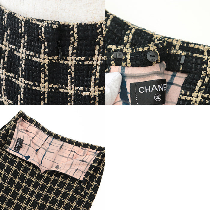 CHANEL skirt [Outer material] 55% silk, 36% cotton [Lining] 100% silk Black camel Women 42 Used Authentic