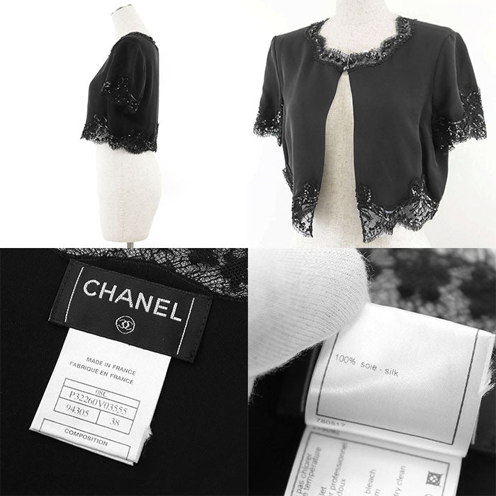 CHANEL tops 100% silk black 08C P32260 Women 38 Used Authentic
