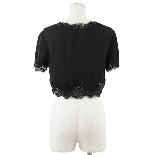 CHANEL tops 100% silk black 08C P32260 Women 38 Used Authentic
