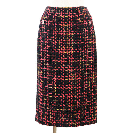 CHANEL skirt [Outer material] 43% cotton, 22% wool [Lining] 100% silk Black Red Mustard Women 36 Used Authentic