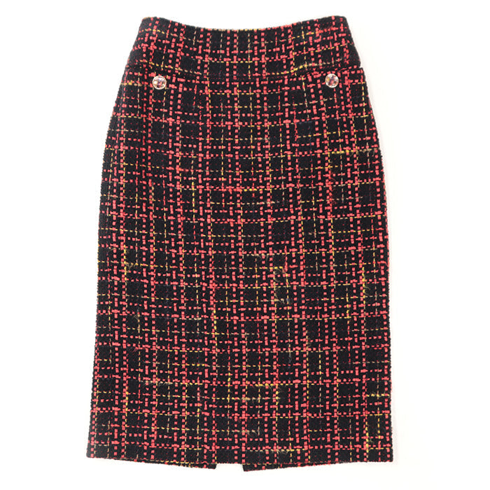CHANEL skirt [Outer material] 43% cotton, 22% wool [Lining] 100% silk Black Red Mustard Women 36 Used Authentic