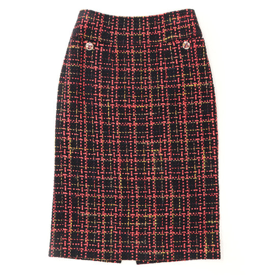CHANEL skirt [Outer material] 43% cotton, 22% wool [Lining] 100% silk Black Red Mustard Women 36 Used Authentic