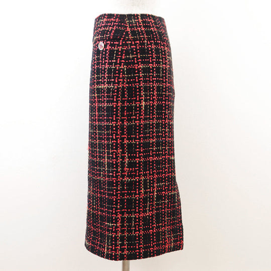 CHANEL skirt [Outer material] 43% cotton, 22% wool [Lining] 100% silk Black Red Mustard Women 36 Used Authentic