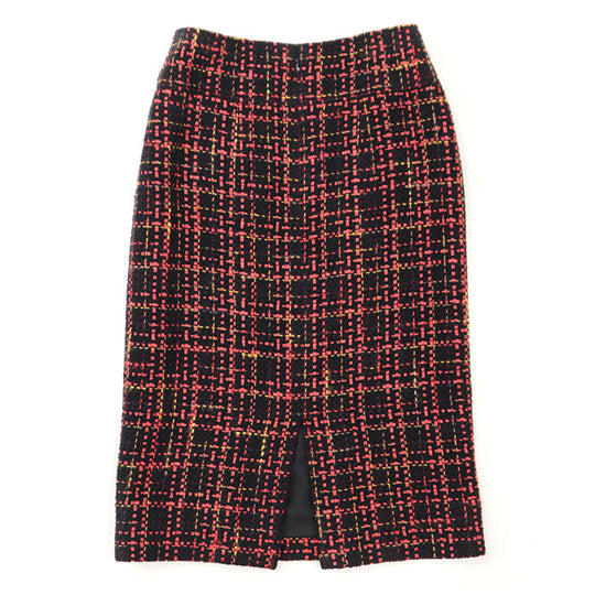 CHANEL skirt [Outer material] 43% cotton, 22% wool [Lining] 100% silk Black Red Mustard Women 36 Used Authentic
