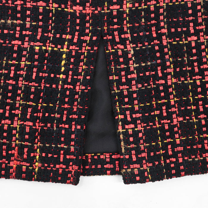 CHANEL skirt [Outer material] 43% cotton, 22% wool [Lining] 100% silk Black Red Mustard Women 36 Used Authentic