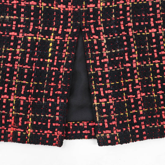 CHANEL skirt [Outer material] 43% cotton, 22% wool [Lining] 100% silk Black Red Mustard Women 36 Used Authentic
