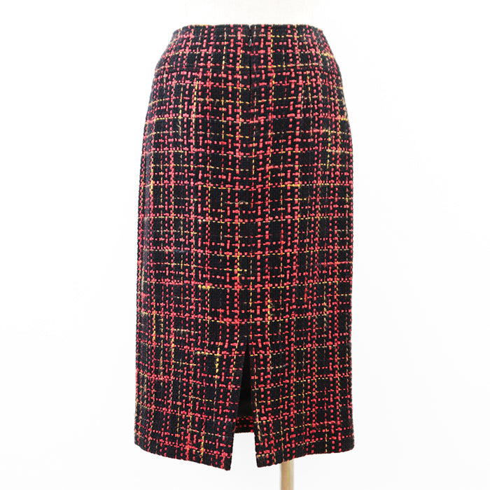 CHANEL skirt [Outer material] 43% cotton, 22% wool [Lining] 100% silk Black Red Mustard Women 36 Used Authentic