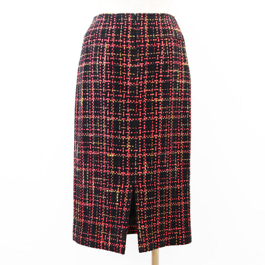 CHANEL skirt [Outer material] 43% cotton, 22% wool [Lining] 100% silk Black Red Mustard Women 36 Used Authentic