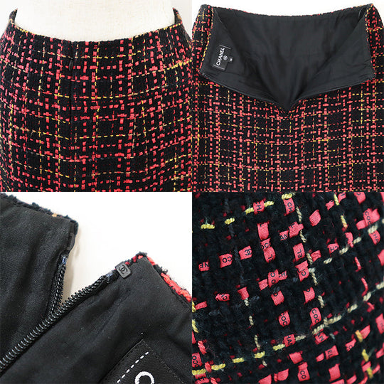 CHANEL skirt [Outer material] 43% cotton, 22% wool [Lining] 100% silk Black Red Mustard Women 36 Used Authentic