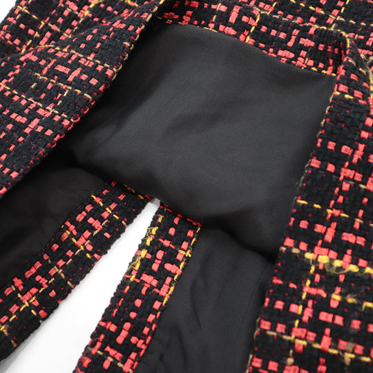 CHANEL skirt [Outer material] 43% cotton, 22% wool [Lining] 100% silk Black Red Mustard Women 36 Used Authentic