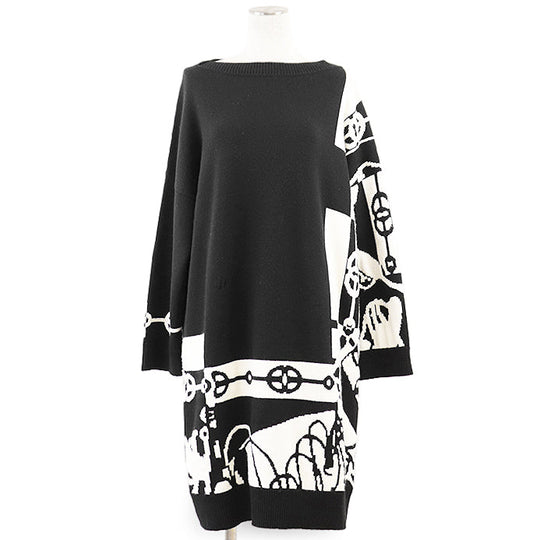HERMES one piece 100% cashmere [Other fabric] 70% cotton, 30% polyester Black, White 2E2506D2 Women 38 Used Authentic