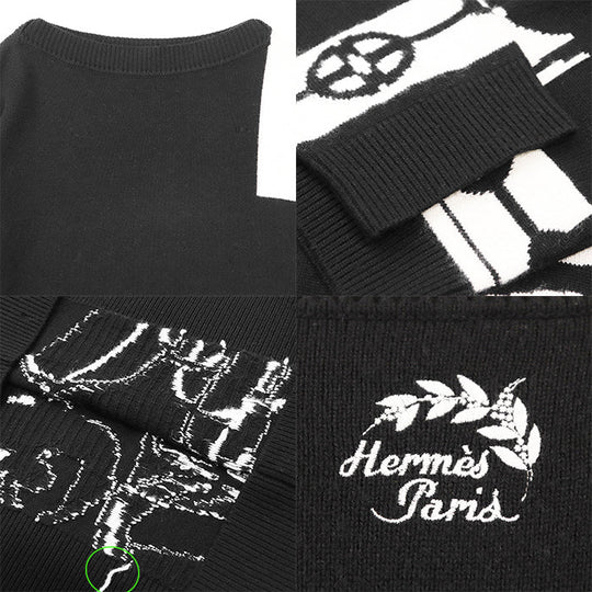 HERMES one piece 100% cashmere [Other fabric] 70% cotton, 30% polyester Black, White 2E2506D2 Women 38 Used Authentic