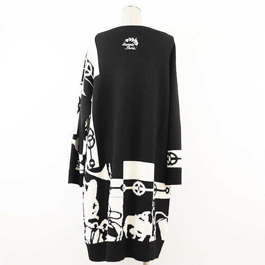 HERMES one piece 100% cashmere [Other fabric] 70% cotton, 30% polyester Black, White 2E2506D2 Women 38 Used Authentic