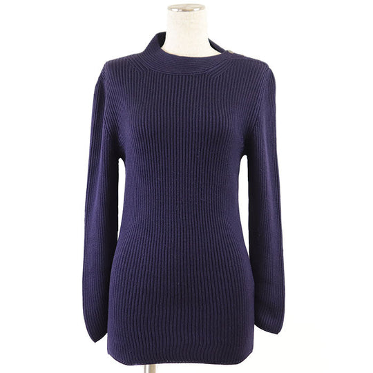 HERMES knit 100% silk navy purple Women M Used Authentic