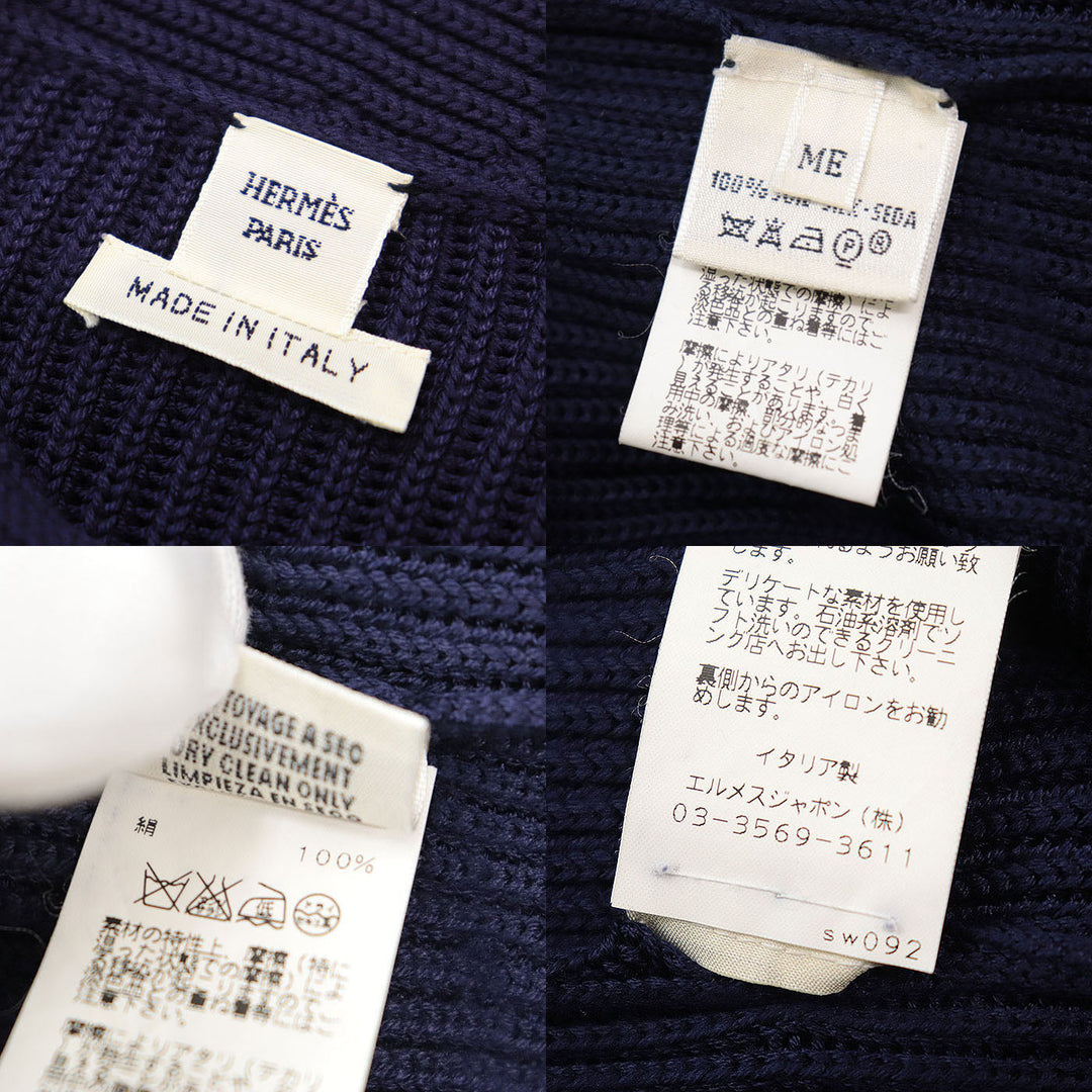 HERMES knit 100% silk navy purple Women M Used Authentic