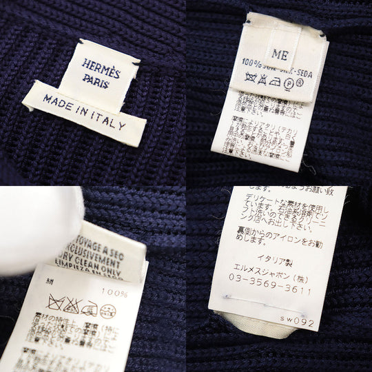 HERMES knit 100% silk navy purple Women M Used Authentic