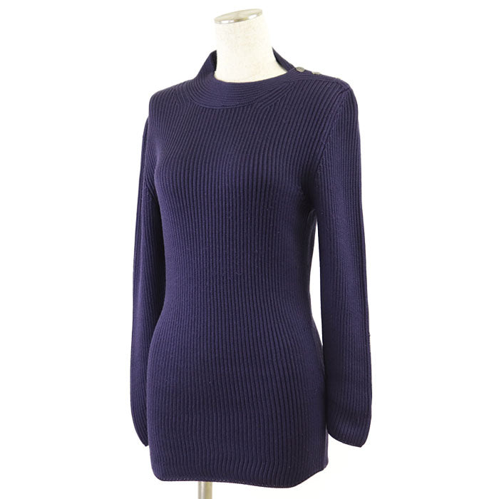 HERMES knit 100% silk navy purple Women M Used Authentic