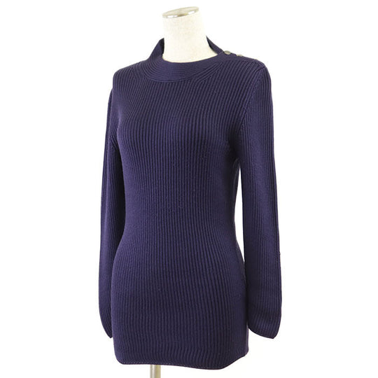 HERMES knit 100% silk navy purple Women M Used Authentic