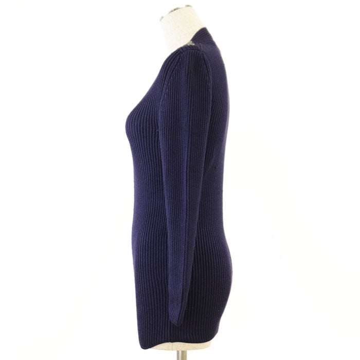 HERMES knit 100% silk navy purple Women M Used Authentic