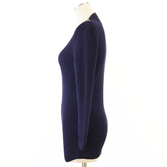 HERMES knit 100% silk navy purple Women M Used Authentic