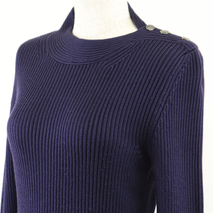 HERMES knit 100% silk navy purple Women M Used Authentic