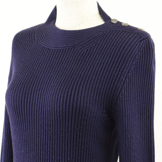 HERMES knit 100% silk navy purple Women M Used Authentic