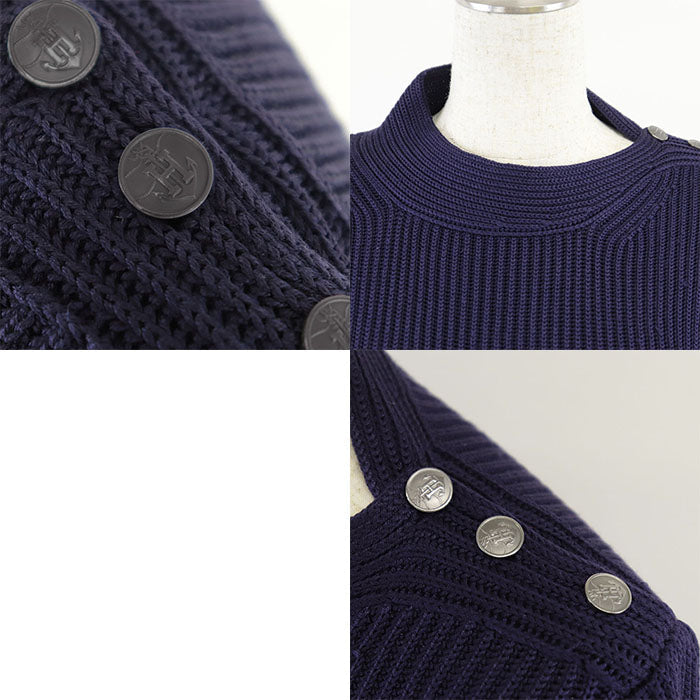 HERMES knit 100% silk navy purple Women M Used Authentic