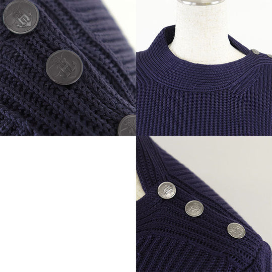 HERMES knit 100% silk navy purple Women M Used Authentic