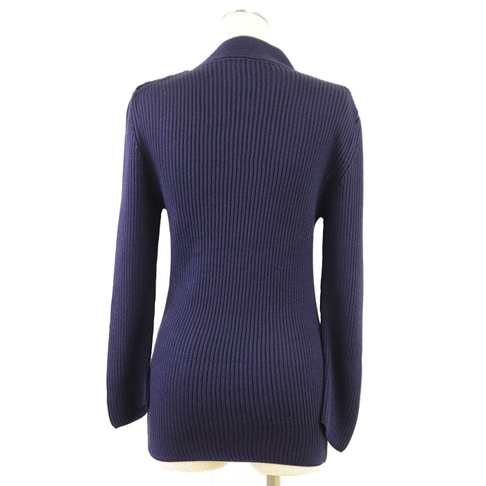 HERMES knit 100% silk navy purple Women M Used Authentic