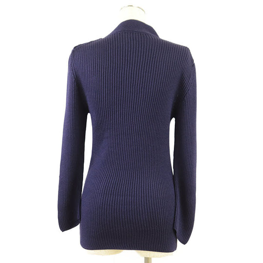 HERMES knit 100% silk navy purple Women M Used Authentic