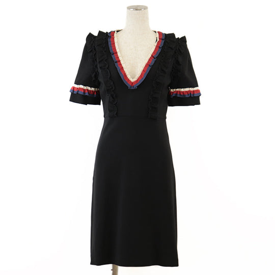 GUCCI one piece [Outer fabric] 75% rayon, 17% nylon [Other fabric] 60% rayon, 40% cotton Black Tricolor Women S Used Authentic