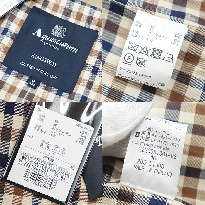 Aquascutum coat [Outer material] 100% cotton [Leather part] 100% cowhide Khaki beige 222 0551 301 mens 40 Used Authentic