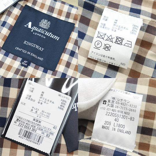 Aquascutum coat [Outer material] 100% cotton [Leather part] 100% cowhide Khaki beige 222 0551 301 mens 40 Used Authentic