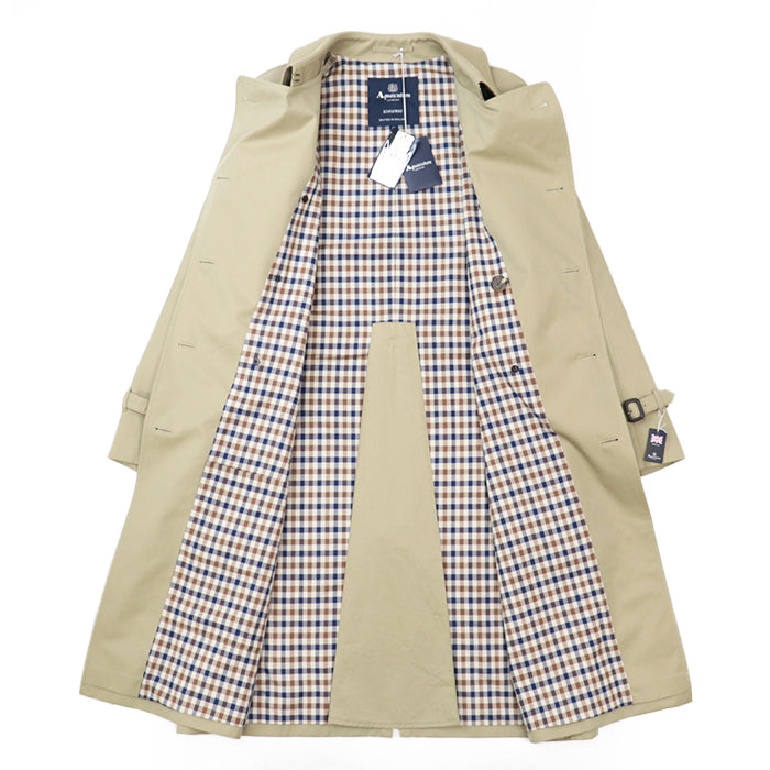 Aquascutum coat [Outer material] 100% cotton [Leather part] 100% cowhide Khaki beige 222 0551 301 mens 40 Used Authentic