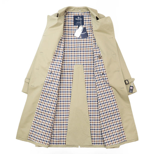 Aquascutum coat [Outer material] 100% cotton [Leather part] 100% cowhide Khaki beige 222 0551 301 mens 40 Used Authentic