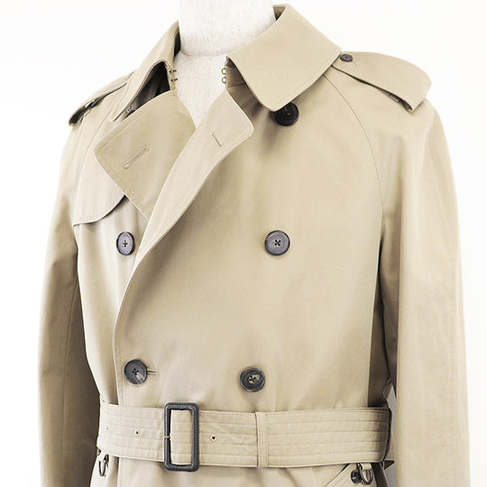 Aquascutum coat [Outer material] 100% cotton [Leather part] 100% cowhide Khaki beige 222 0551 301 mens 40 Used Authentic