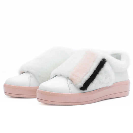 PRADA sneakers Fur, Leather white 1E778H Women 38 Used Authentic