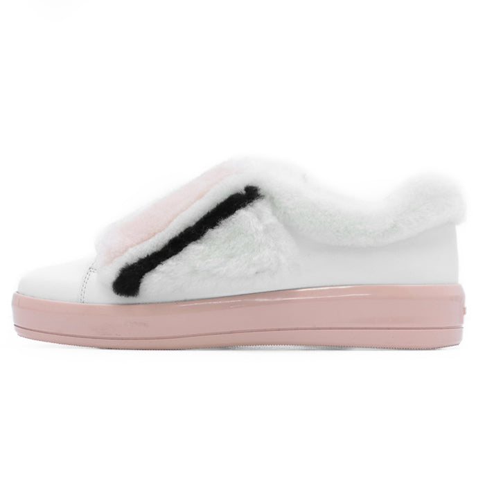 PRADA sneakers Fur, Leather white 1E778H Women 38 Used Authentic