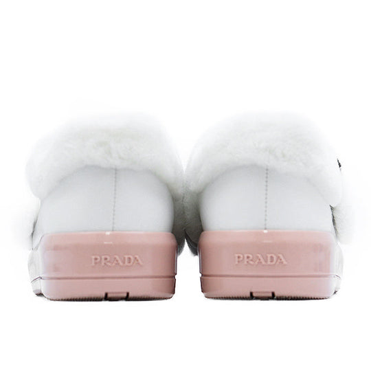 PRADA sneakers Fur, Leather white 1E778H Women 38 Used Authentic