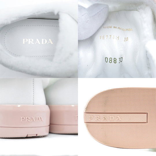 PRADA sneakers Fur, Leather white 1E778H Women 38 Used Authentic