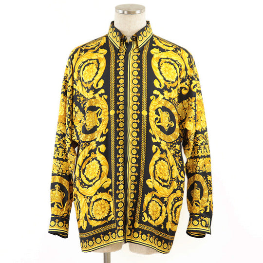 Gianni Versace Long sleeve shirt [Outer material] 100% silk Black yellow mens Used Authentic