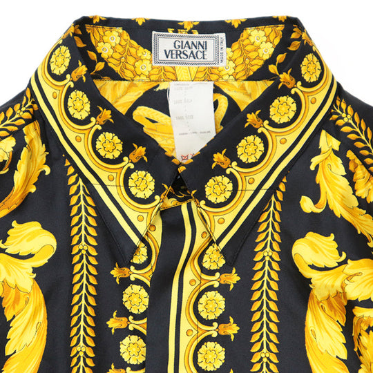 Gianni Versace Long sleeve shirt [Outer material] 100% silk Black yellow mens Used Authentic