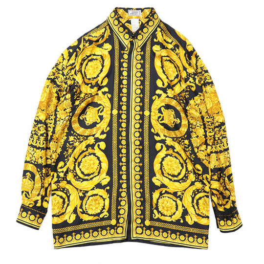 Gianni Versace Long sleeve shirt [Outer material] 100% silk Black yellow mens Used Authentic