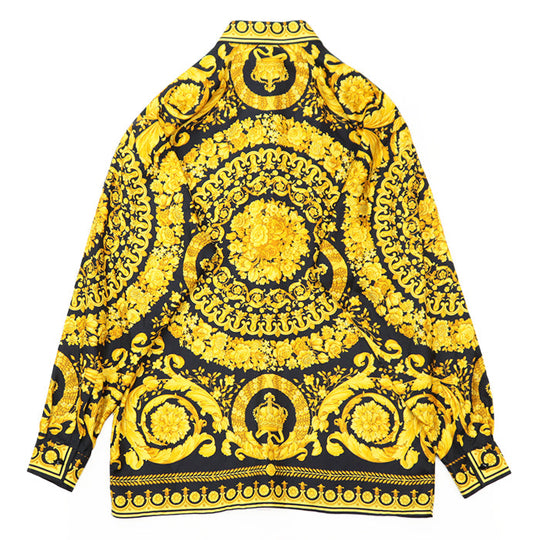 Gianni Versace Long sleeve shirt [Outer material] 100% silk Black yellow mens Used Authentic