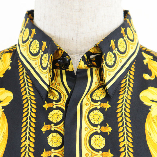 Gianni Versace Long sleeve shirt [Outer material] 100% silk Black yellow mens Used Authentic