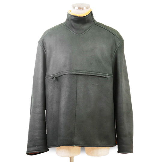 HERMES Blouson Lambskin %, Wool % Moss green, orange mens 54 Used Authentic