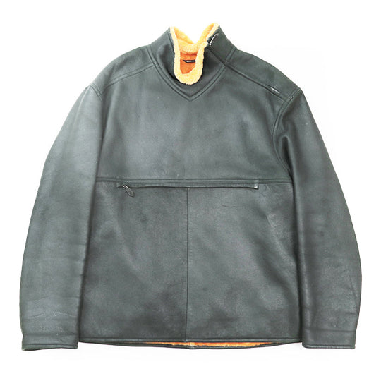 HERMES Blouson Lambskin %, Wool % Moss green, orange mens 54 Used Authentic